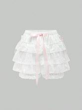 ROMWE Kawaii Women Lace Floral Ribbon Bowknot Rose Cake Layer Kawaii Shorts